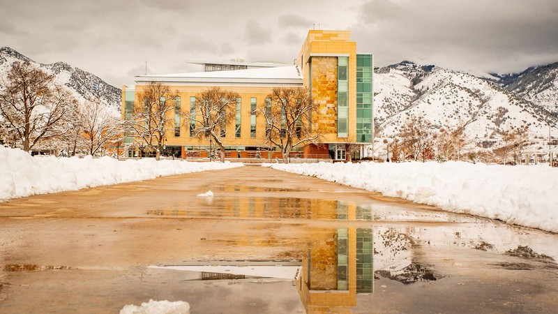 The Agricultural Sciences Building on USU's Logan campus is seen in winter.
