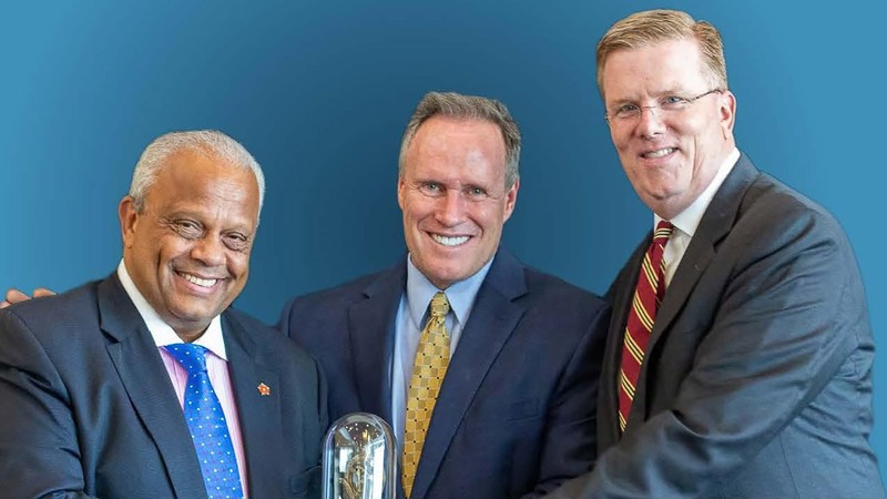 Lord Michael Hastings (left) and Boyd Craig (right) with Stephen M. R. Covey.