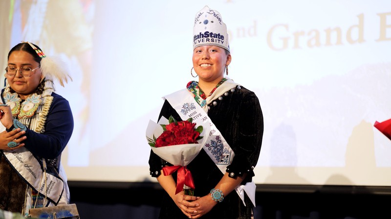 Cynthia Tsosie wearing a crown and sash.