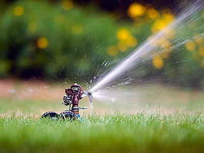 a water sprinkler with the USU Extension legislative water conservation funding story