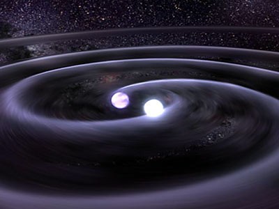 A NASA illustration depicting gravitational waves caused by the collision of black holes