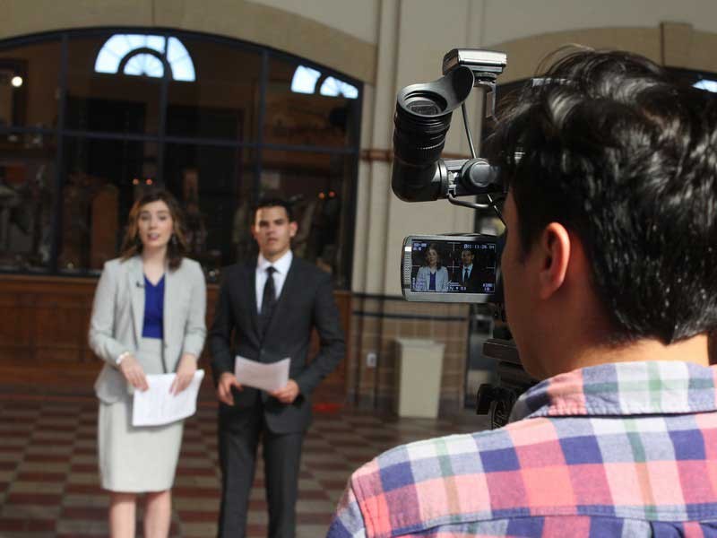 JCOM broadcast students Ayanna Likens and Zachary Aedo