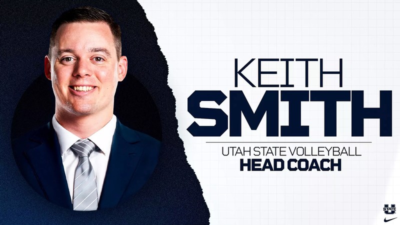 Graphic announcing Keith Smith as USU's new volleyball coach
