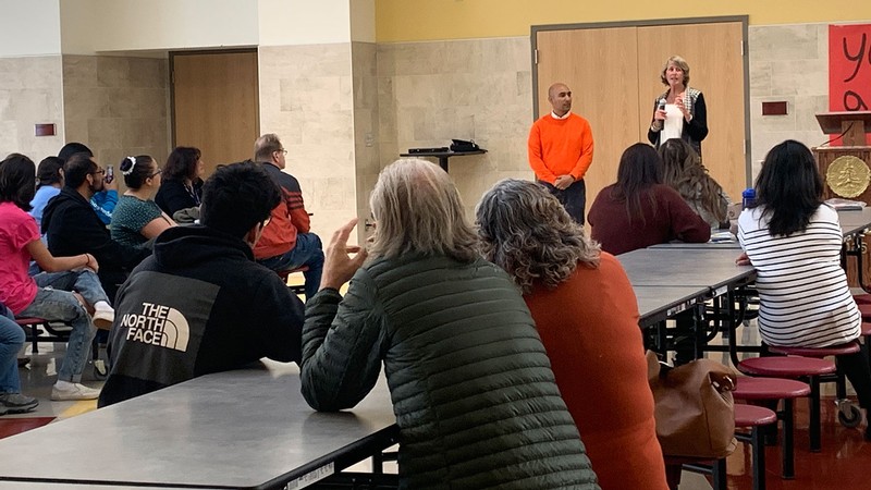 USU President Noelle Cockett addresses a group gathered at the 2019 Latino Education Fair.