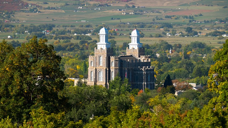 Logan Temple visible from USU campus