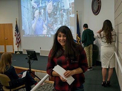 student participating in NASA downlink