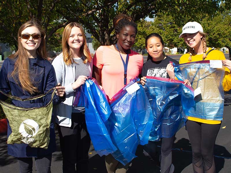 Group of students with recycle bags