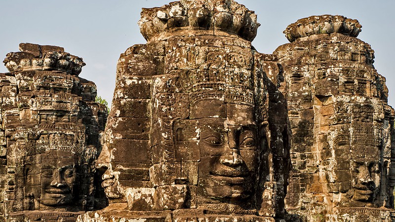 Bayon Temple, a richly decorated Khmer temple at Angkor in Cambodia.