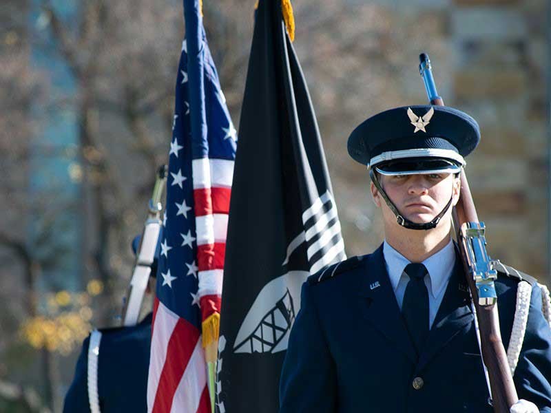 Cadet Skyler Lloyd marches in the 2017 POW/MIA Vigil