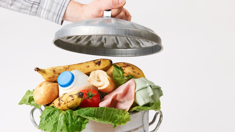 Food in a garbage can.
