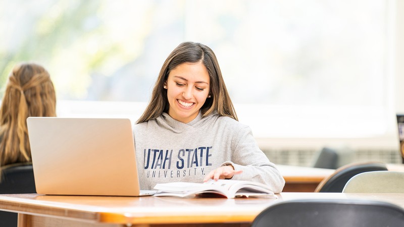 student studies on a computer.