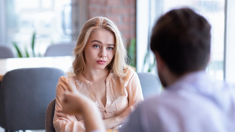 Woman with a confused look on her face.