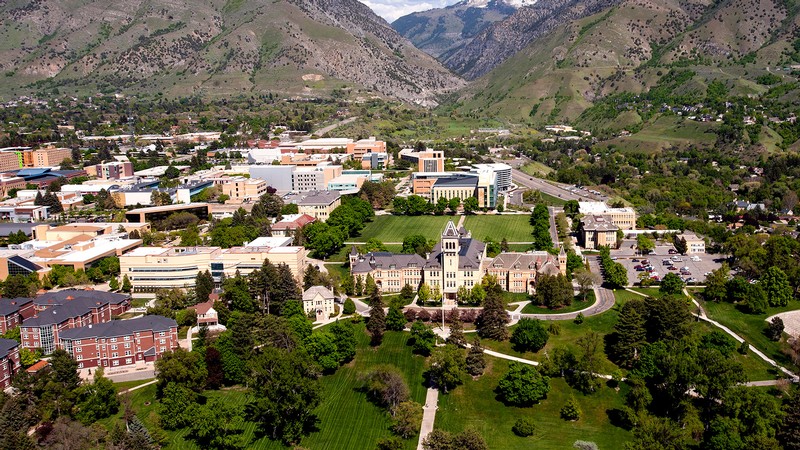 USU aerial of main campus in Logan.