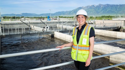 Madeline Tennant wearing safety equipment at Logan's wastewater treatment plant.