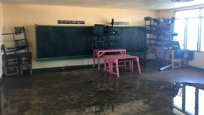 A flooded classroom.