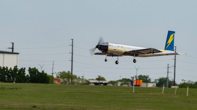 A model airplane in flight.