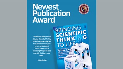 Text Reads: Bringing Scientific Thinking to Life wins Shingo Institute Publication Award.