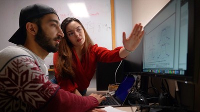 Researchers at a computer.