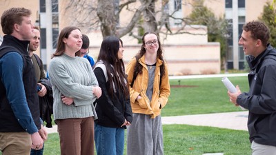 Students touring USU's Logan campus.