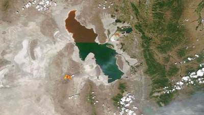 A satellite image of the Great Salt Lake.