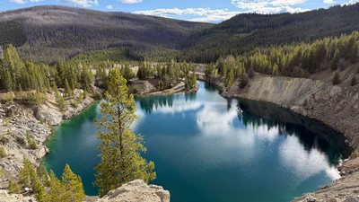 A mountain lake near a mine.