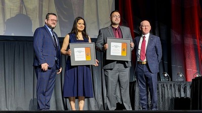 People at an award ceremony.