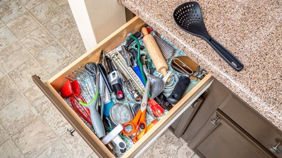A kitchen junk drawer.