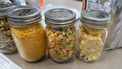 Jars of freeze-dried food.