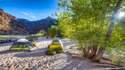 A riverside campsite.