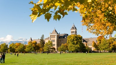 Old Main as seen across the Quad on USU's Logan campus.