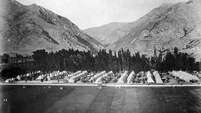 Tents on USU's Quad looking east in the 1920s.