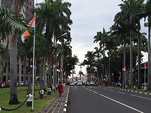 a street scene on the East African island of Mauritius