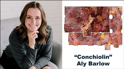 CCA student finalist Aly Barlow and her design, “Conchiolin.”