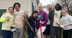 Aggie Women's Basketball players at service project site