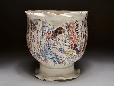 A ceramic piece with an intricate design.