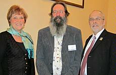 USU First Lady Joyce Albrecht, professor Gene Schupp, Provost Raymond Coward
