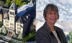 illustration of Old Main and diversity award recipient Christine Hailey