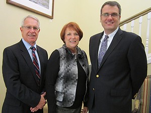 USU President Stan Albrecht, USU First Lady Joyce Albrecht, professor Scott Bates at lecture event