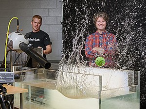 USU engineering professor Tadd Truscott with graduate student Nathan Speirs in Splash Lab