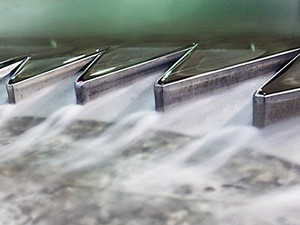 a labyrinth weir design being tested