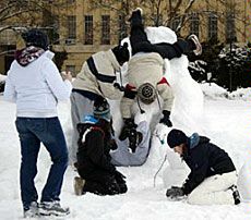 Playing in snow on USU's Quad