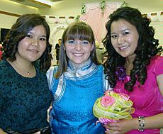 USU Honors student Kjersten Adams with friends in Mongolia