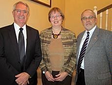 Inaugural professor Kathy Piercy, Provost Raymond Coward, President Albrecht