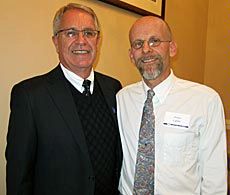 USU President Stan Albrecht and professor Arthur Caplan