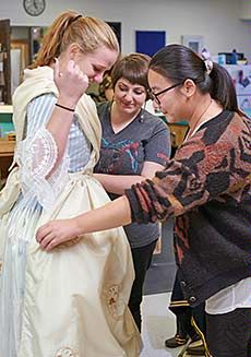 costume fitting for USU theater production 'Game of Love and Chance'