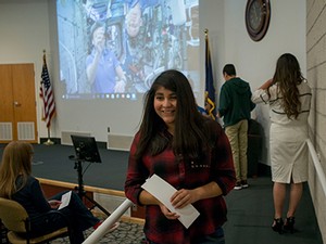 student participating in NASA downlink