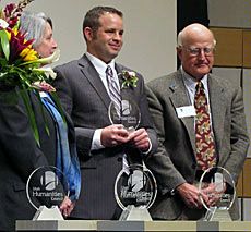 Nicholas Demas accepting the Human Ties Award for the Utah History Fair