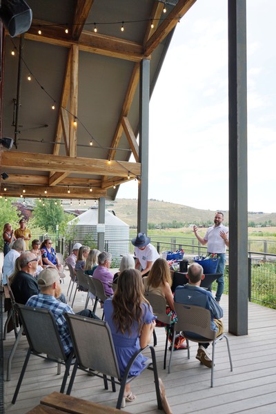 A wine tasting station on the back deck of the Swaner EcoCenter.