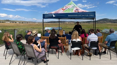 A wine tasting outdoors at the Swaner EcoCenter.