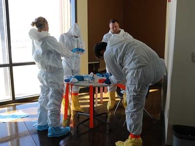 Students in USU’s School of Veterinary Medicine participating in mock emergency